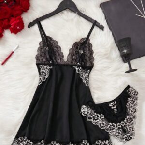 Nuisette en dentelle 2 pièces Noir