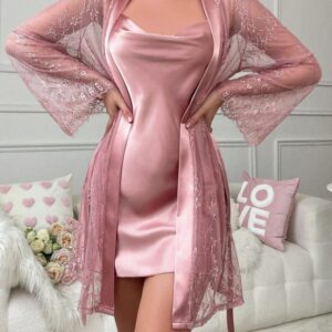 Nuisette en soie 2 pièces Rose